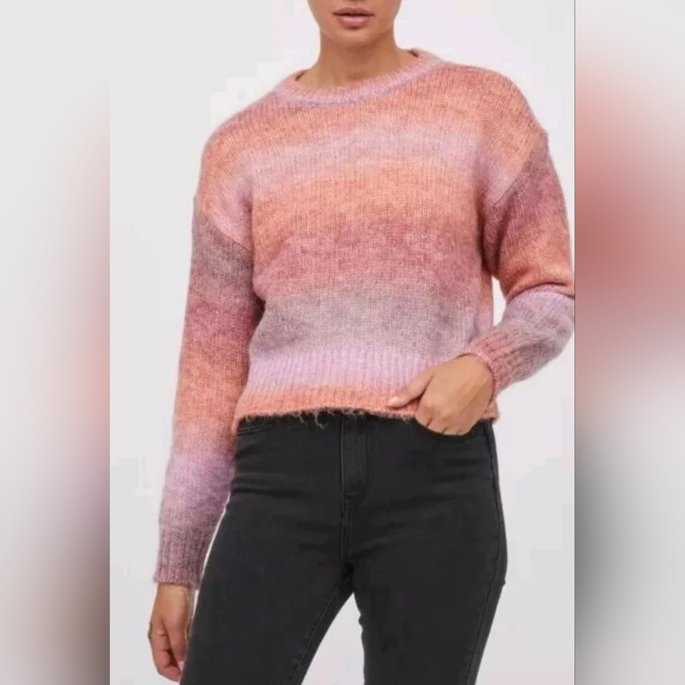 Something Navy Pink Striped Sweater Crew Neck Wool Blend Size Medium